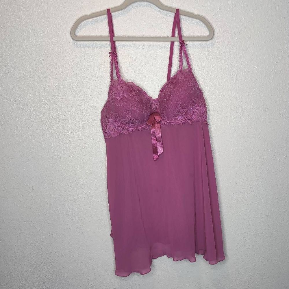Delicates Pink Barbie Pink Baby Doll Sheer Camisole Slip Push Up Dress Size XL